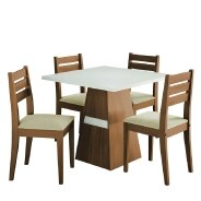 Conjunto Sala de Jantar Mesa Dakar 0,90m 4 Cadeiras Cedro / Off White / Bege Dobuê