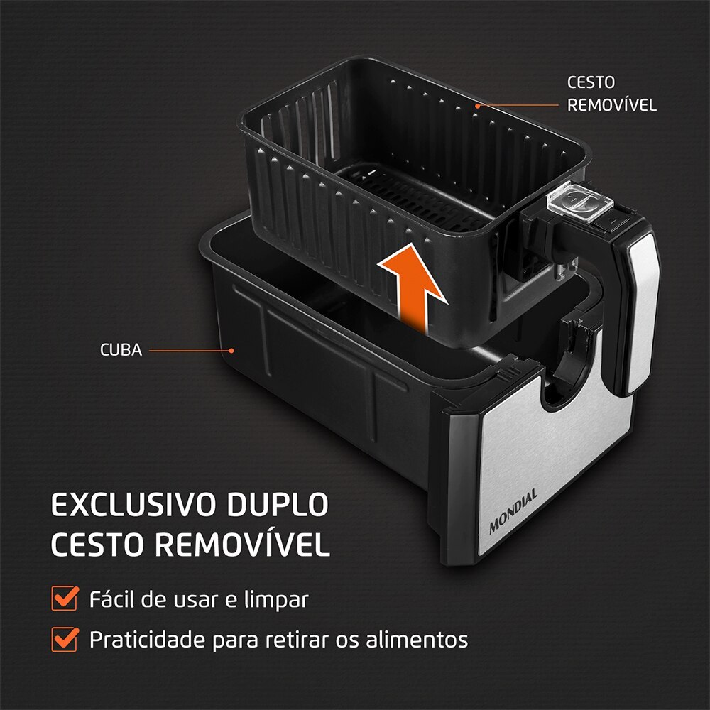 Fritadeira Elétrica Air Fryer Mondial Dual 8 Litros Duplo Cesto
